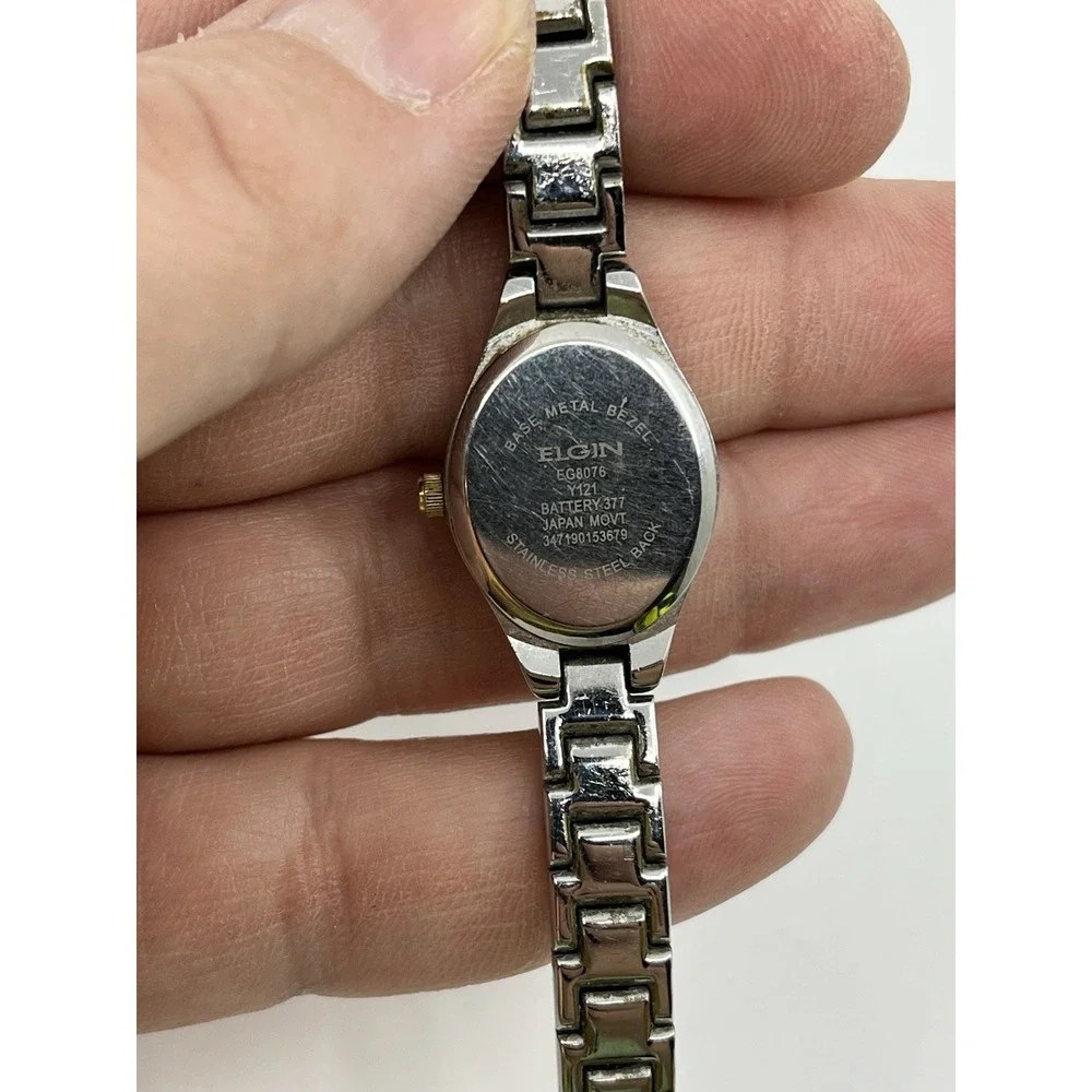 Vintage Elgin Women's Watch Gold Silver Tone Band Diamond Accent Parts Only